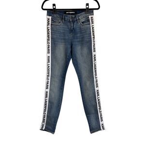 Karl Lagerfeld Jeans Womens Size 6 Mid Wash Blue Skinny Contrast Logo Taping